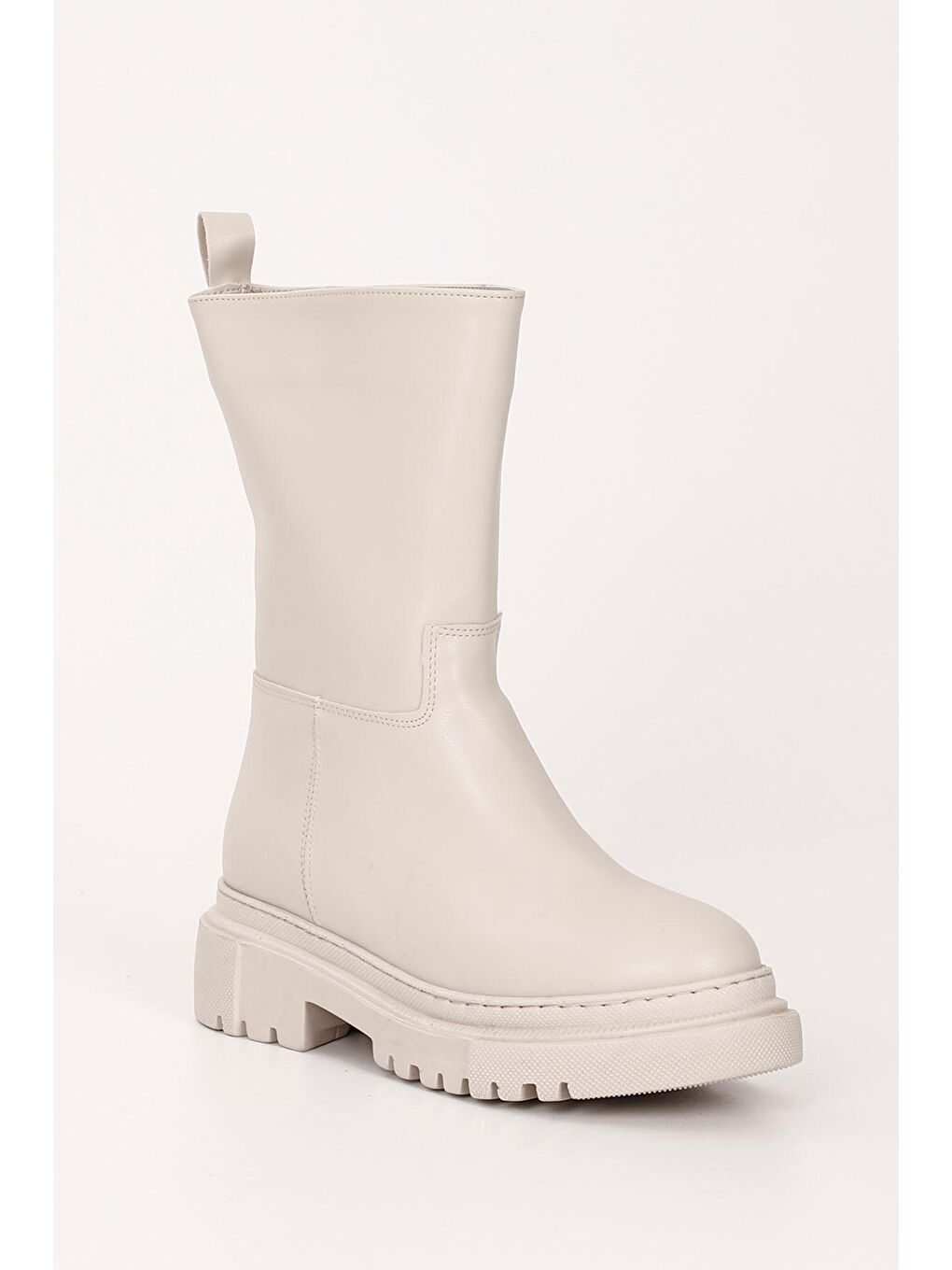 Bej NUDE  Yuvarlak Burun Topuklu Kadın Günlük Bot 37530-4