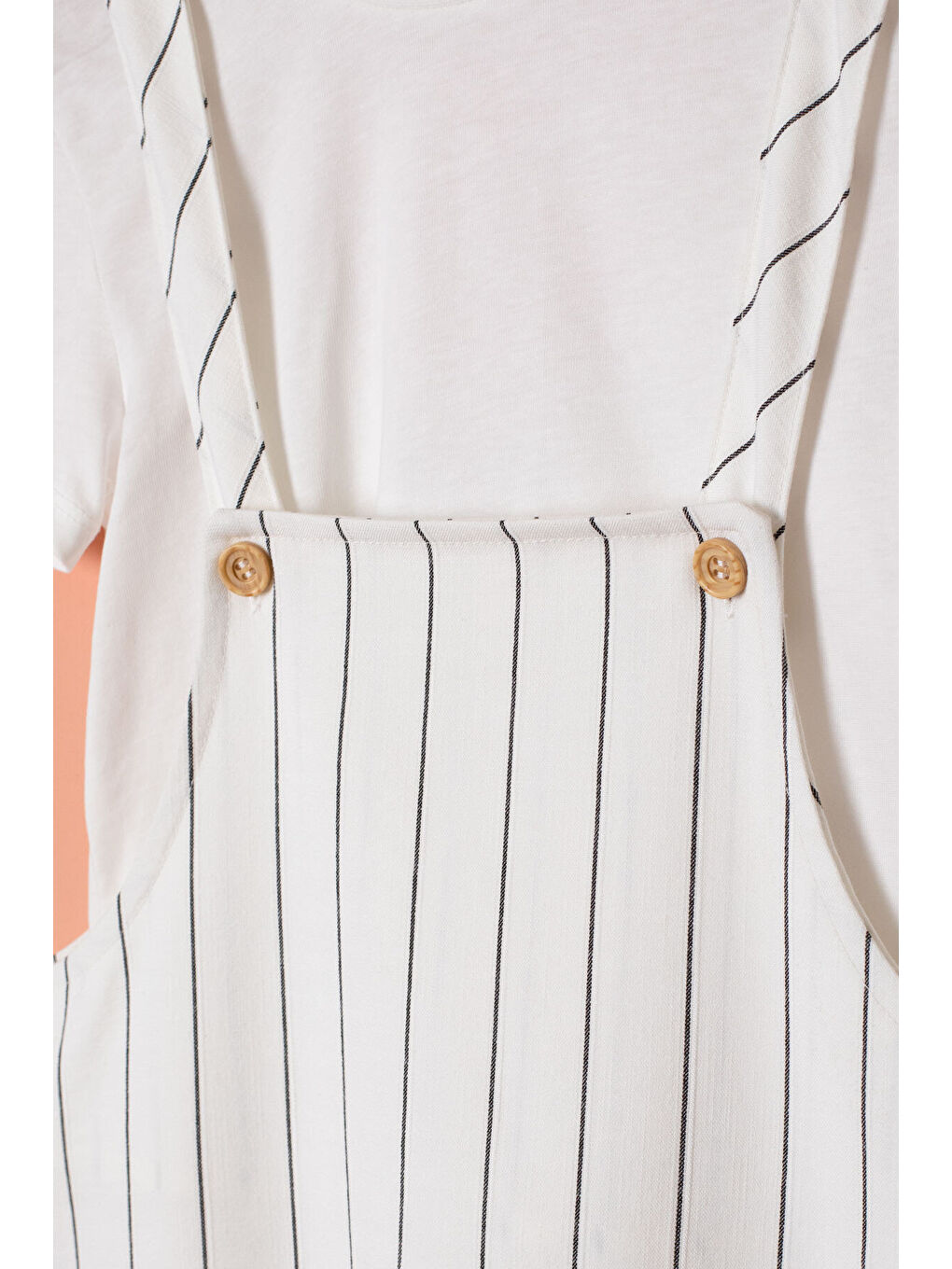 Ekru Çizgili Beyaz Tişörtlü Çocuk Salopet Tulum Takımı 18403-1