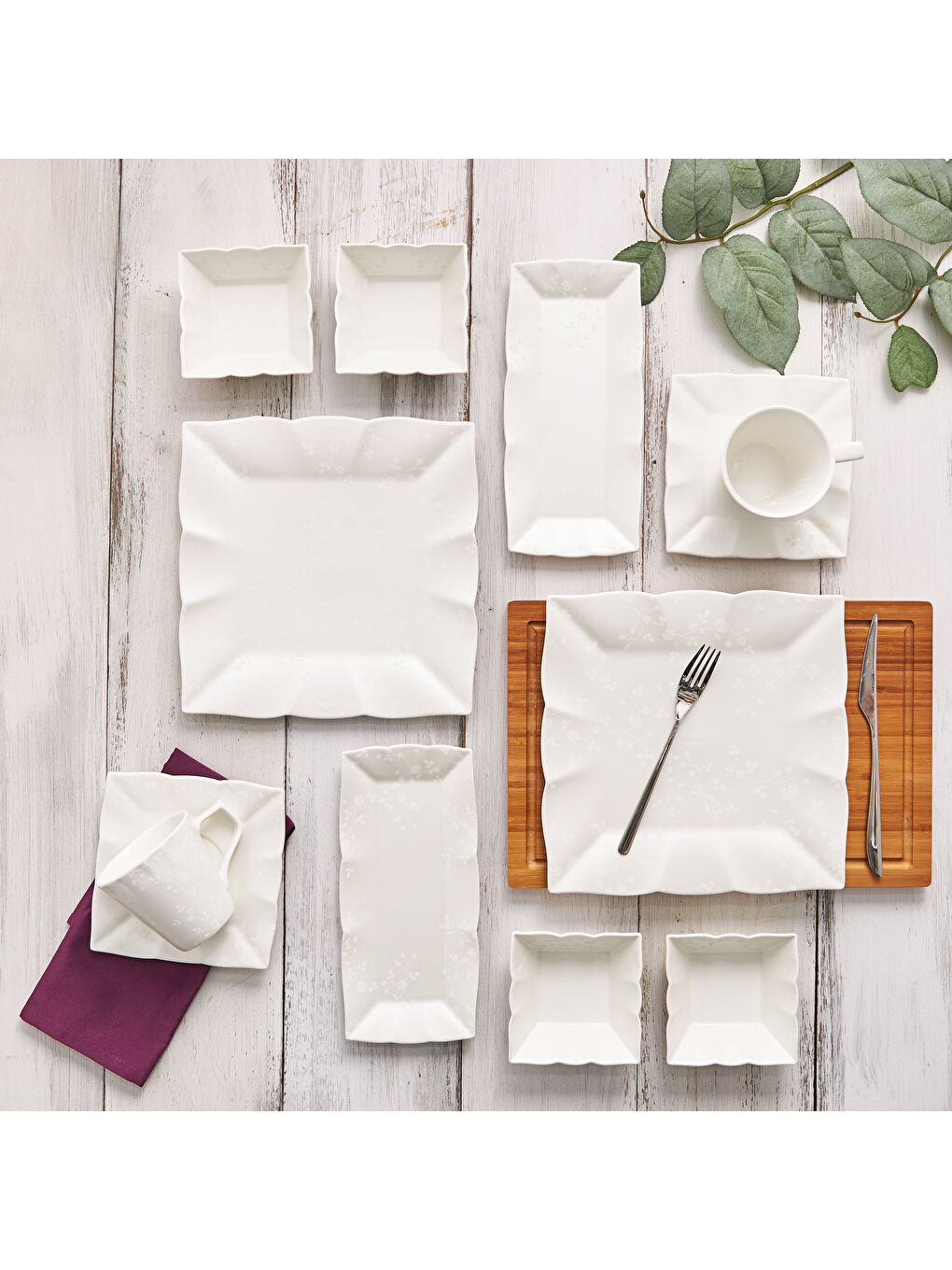 Beyaz Bahar Porselen 32 Parça 6 Kişilik Kahvaltı/Servis Takımı-8