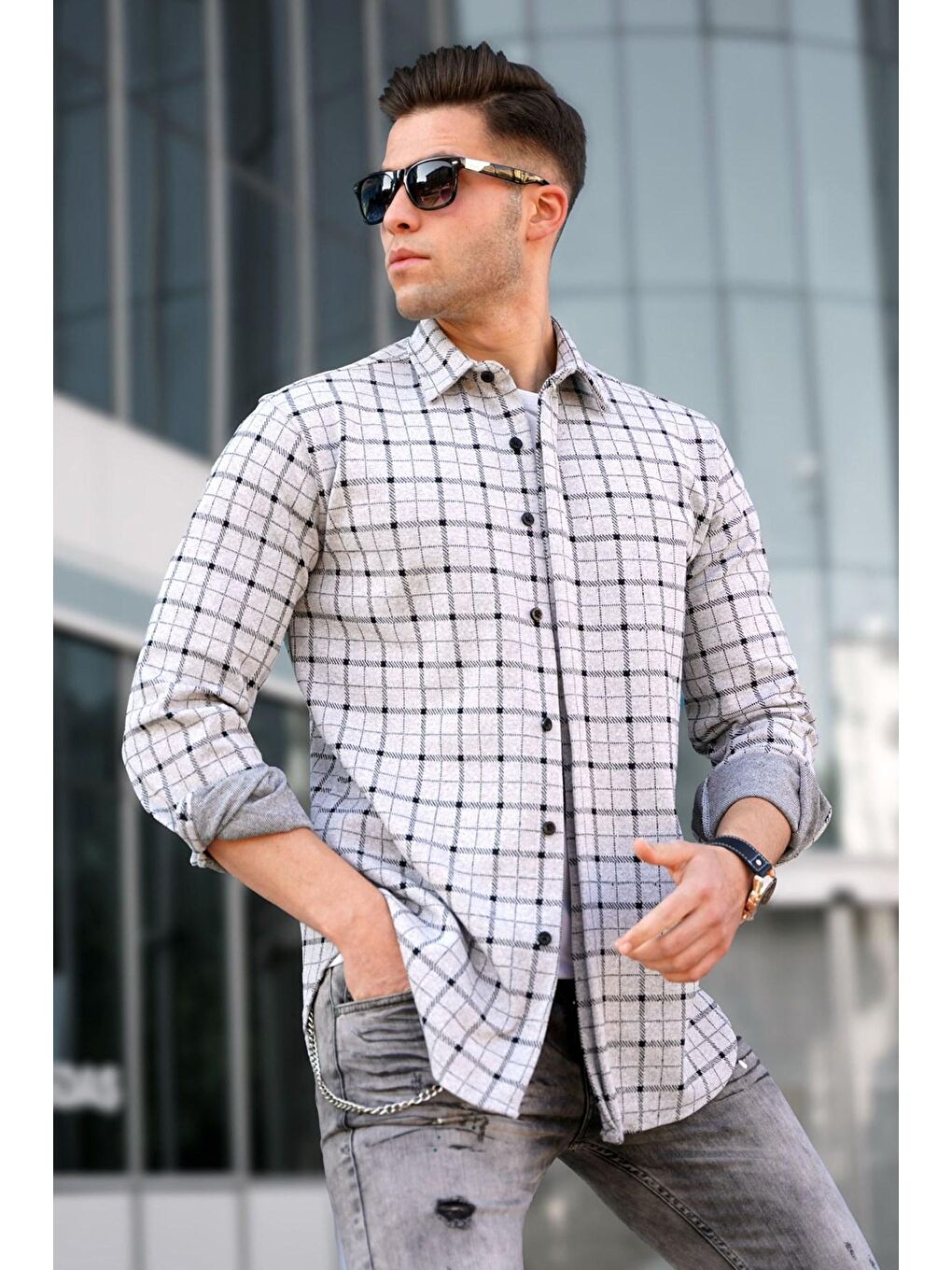 Gri Ekoseli Erkek Gömlek 5521
