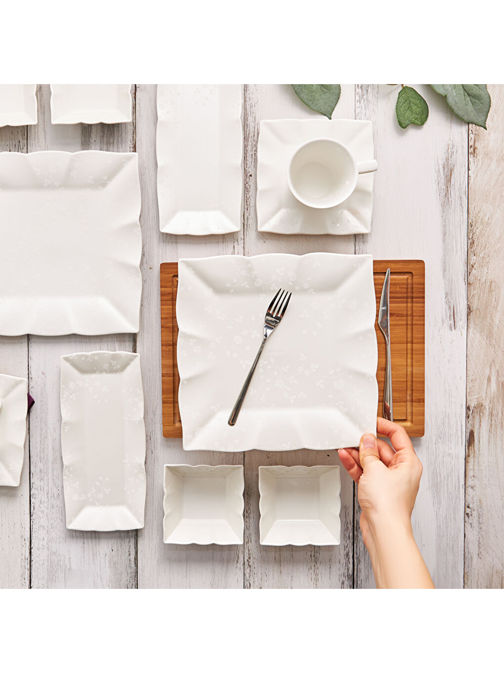 Beyaz Bahar Porselen 32 Parça 6 Kişilik Kahvaltı/Servis Takımı-10