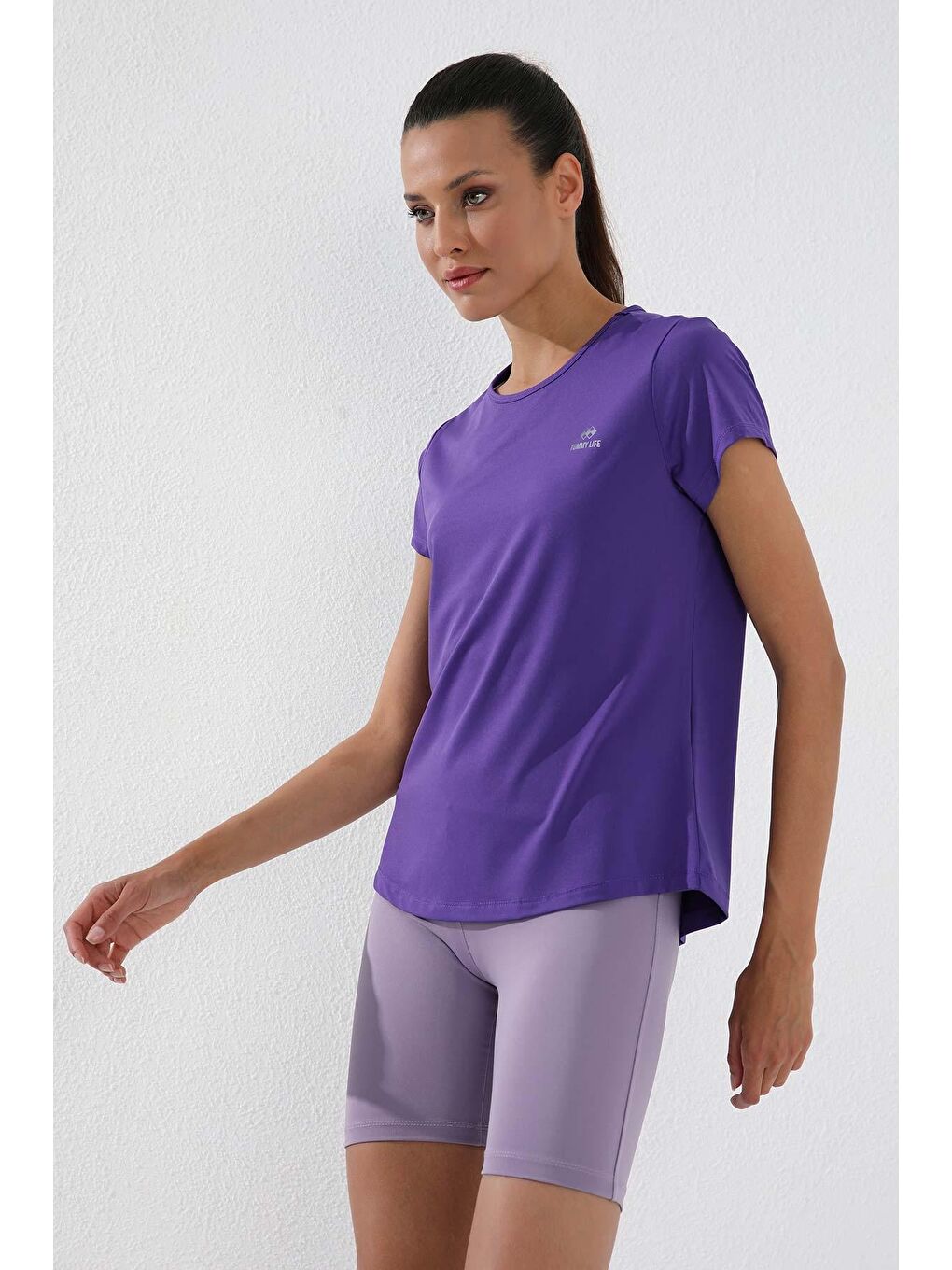 Mor Basic Kısa Kol Standart Kalıp O Yaka Kadın Tişört - 97144