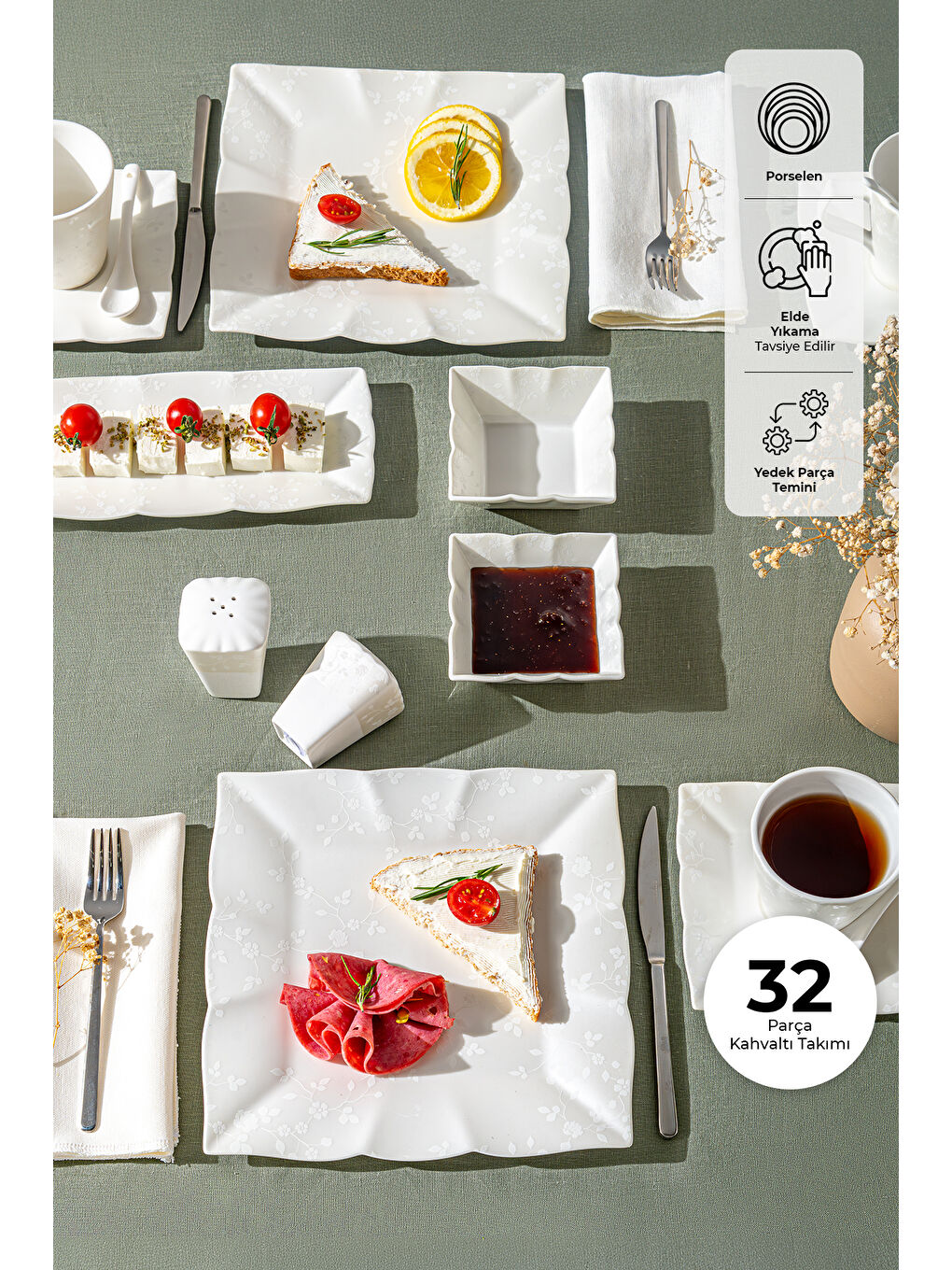 Beyaz Bahar Porselen 32 Parça 6 Kişilik Kahvaltı/Servis Takımı-2