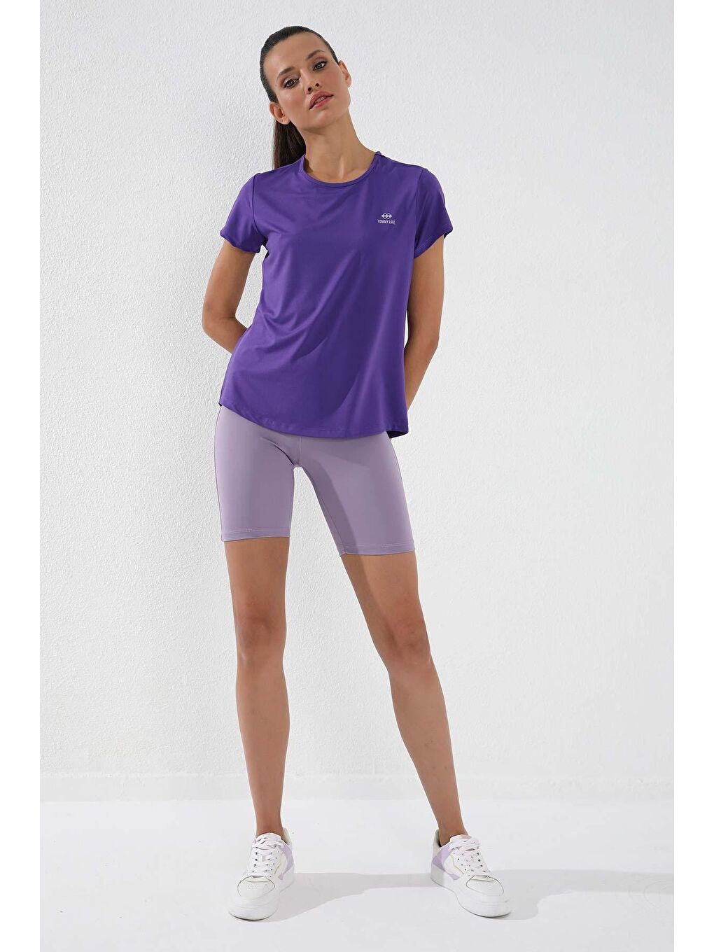 Mor Basic Kısa Kol Standart Kalıp O Yaka Kadın Tişört - 97144-1