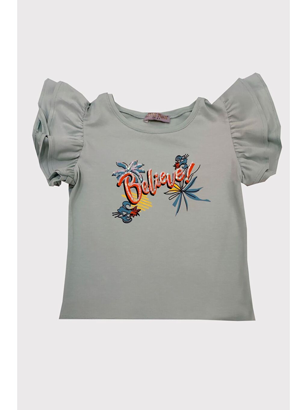 Yeşil Kız Çocuk Aksesuarlı Believe Tişört