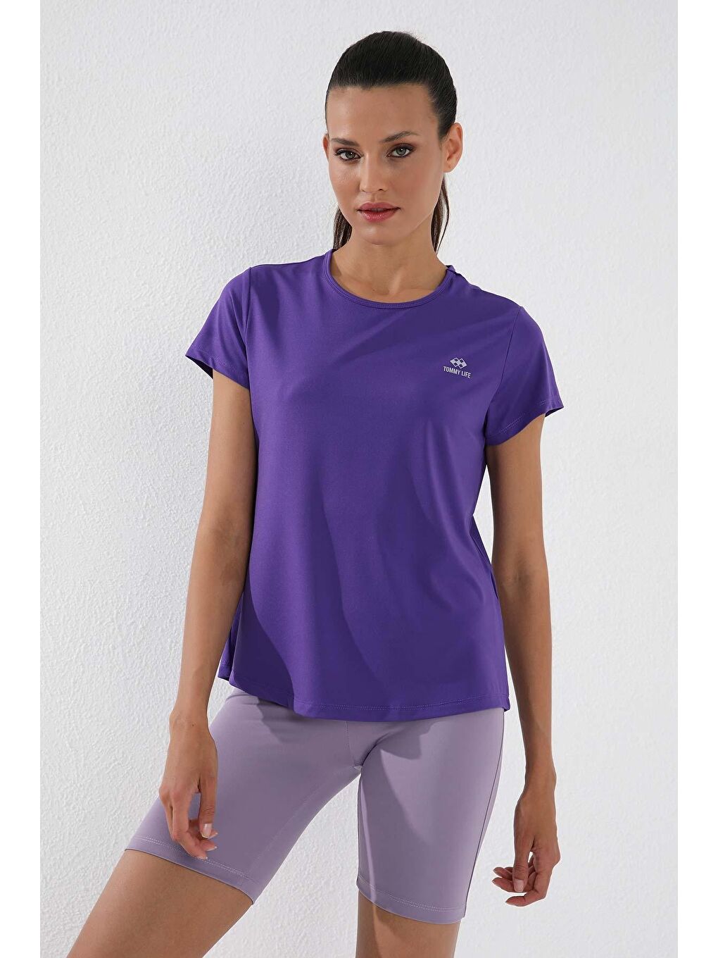 Mor Basic Kısa Kol Standart Kalıp O Yaka Kadın Tişört - 97144-2