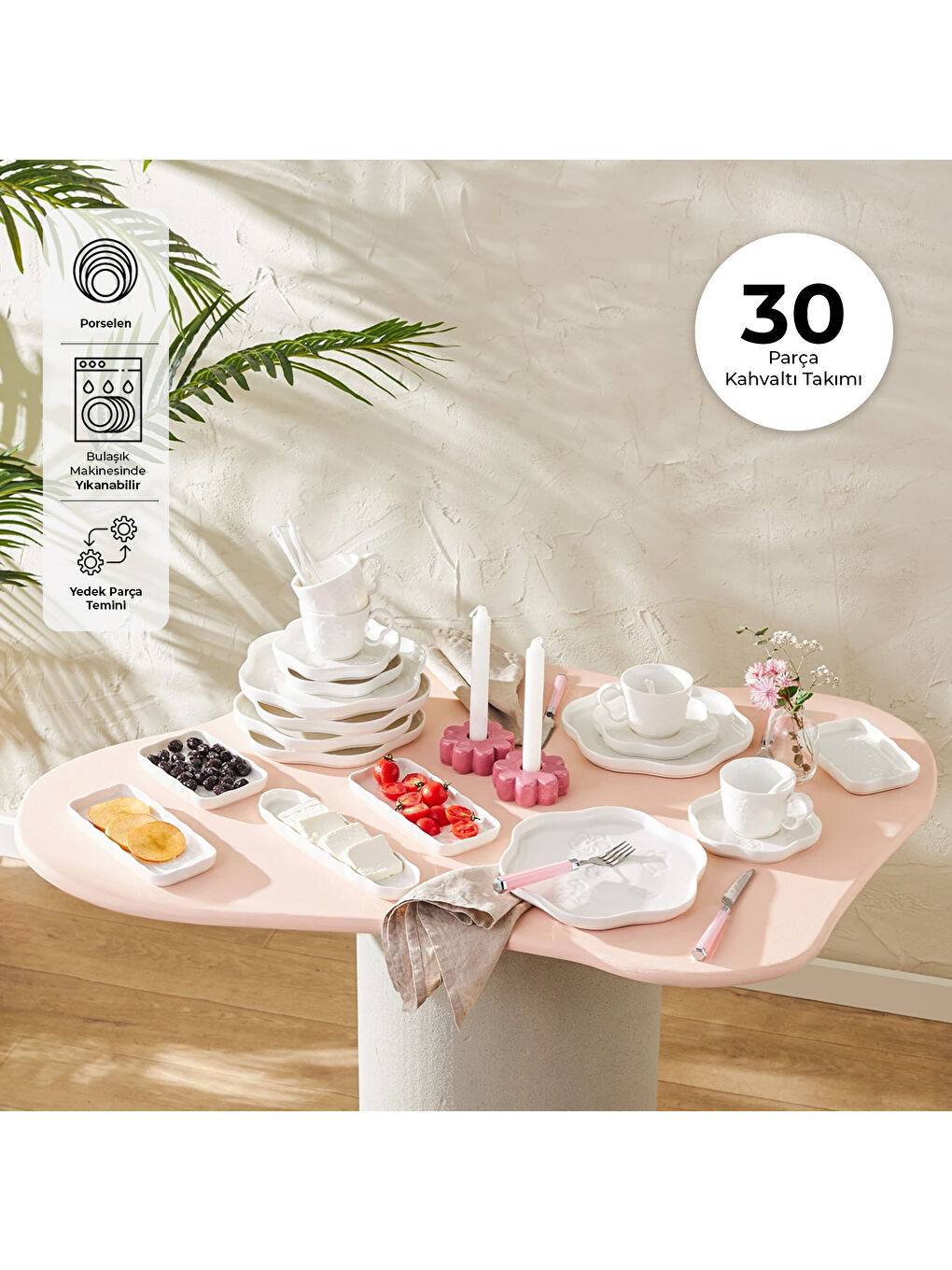 Beyaz Florist 30 Parça 6 Kişilik Porselen Kahvaltı Takımı-6