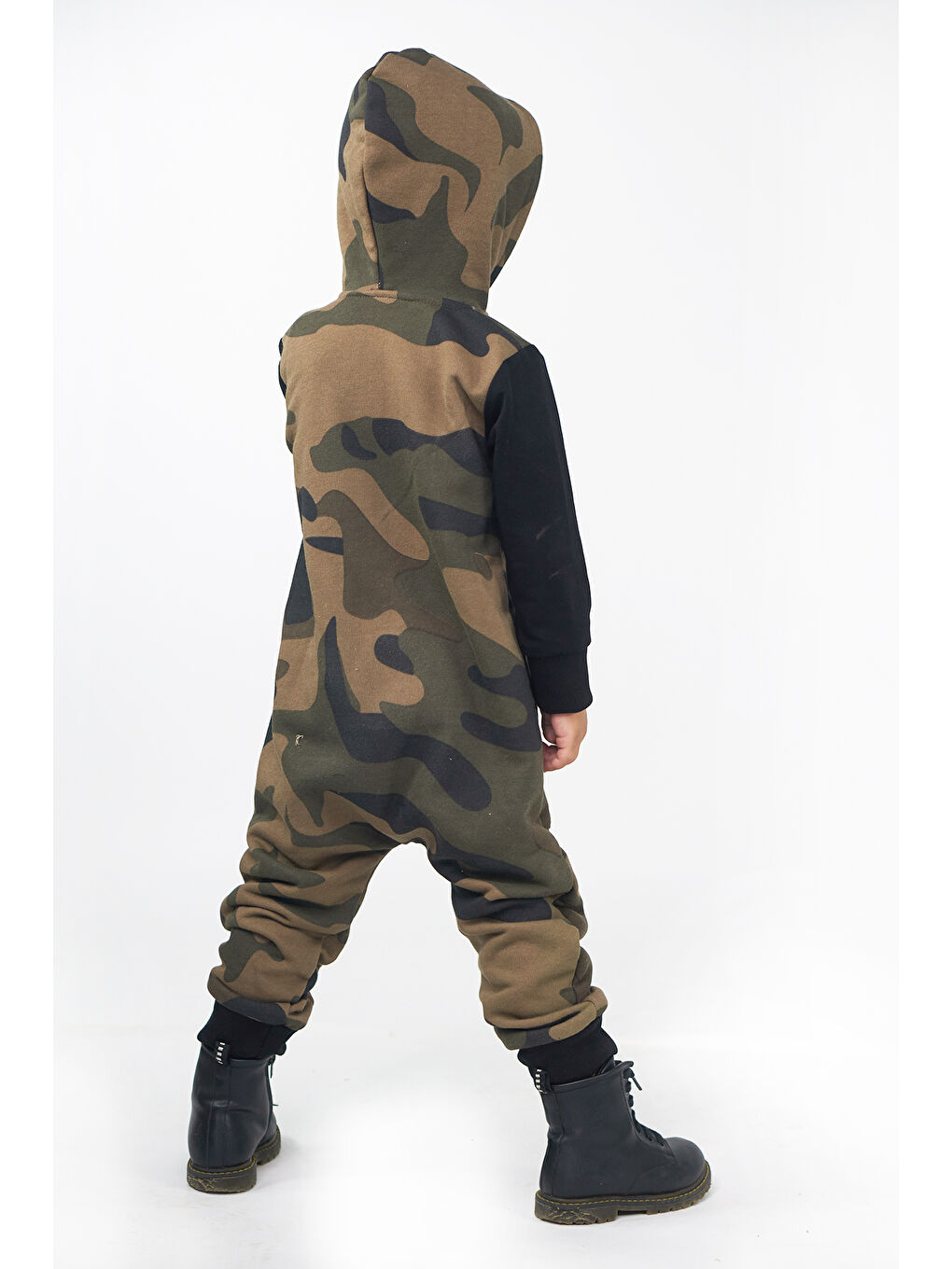 Çocuk Kışlık Haki Kamujlaj Desen Kapüşonlu Tulum-2