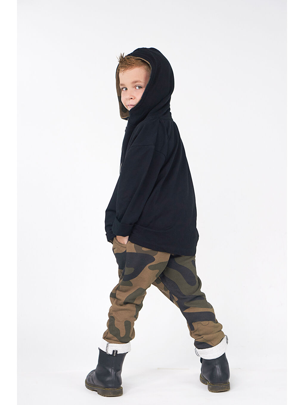 Haki Kamuflaj Desen Harem Pantolon   Haki Siyah Kamuflaj Kapüşonlu Fermuarlı Sweat-3