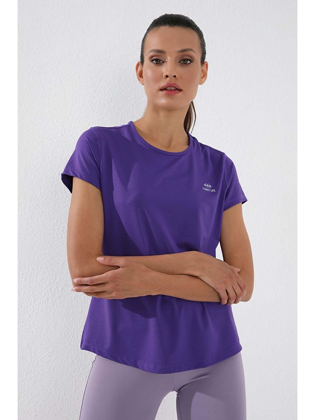 Mor Basic Kısa Kol Standart Kalıp O Yaka Kadın Tişört - 97144-4