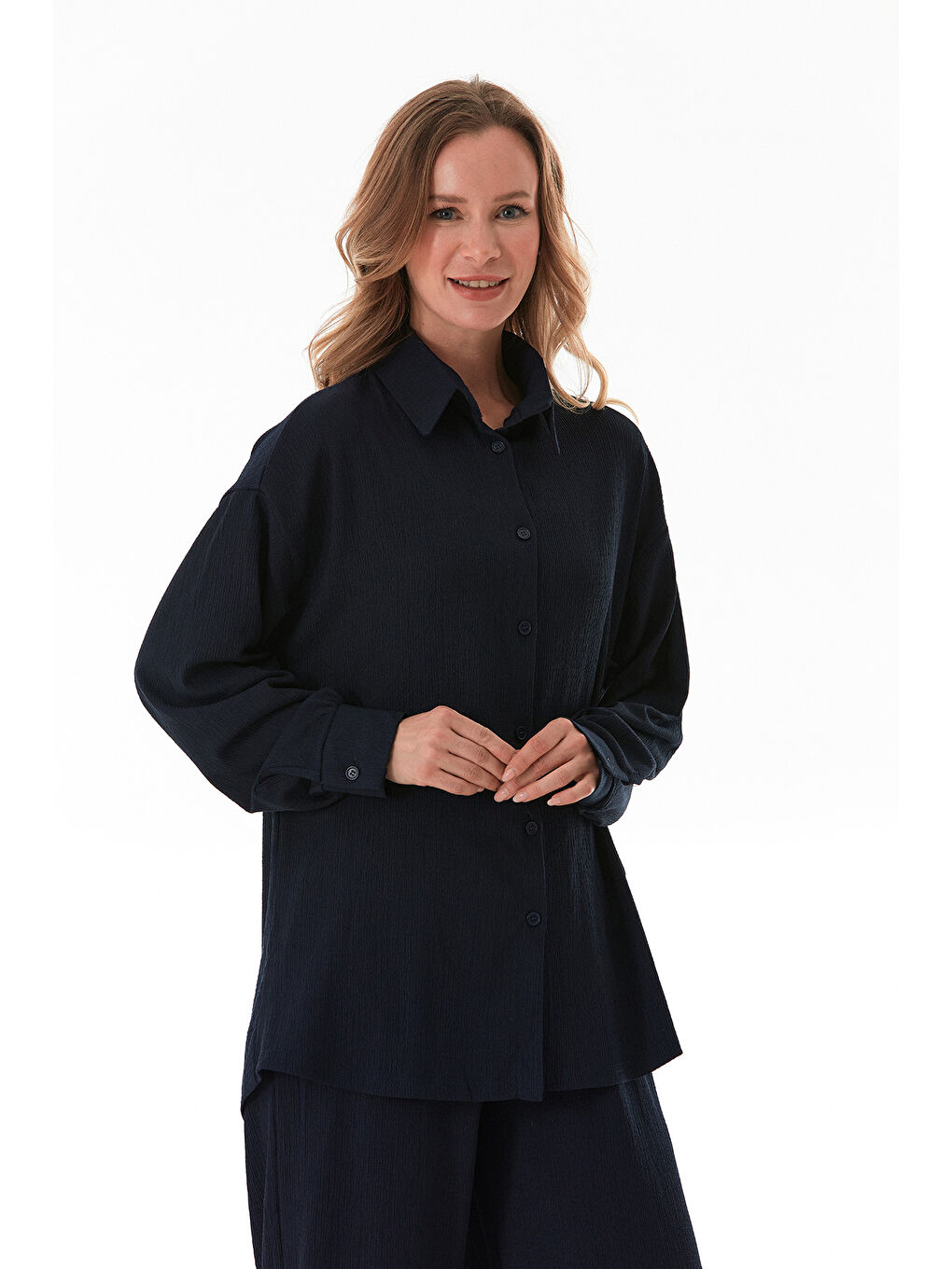 Lacivert Fullamodest Gömlek Yaka Bürümcük Kumaş 2 Li Takım-2