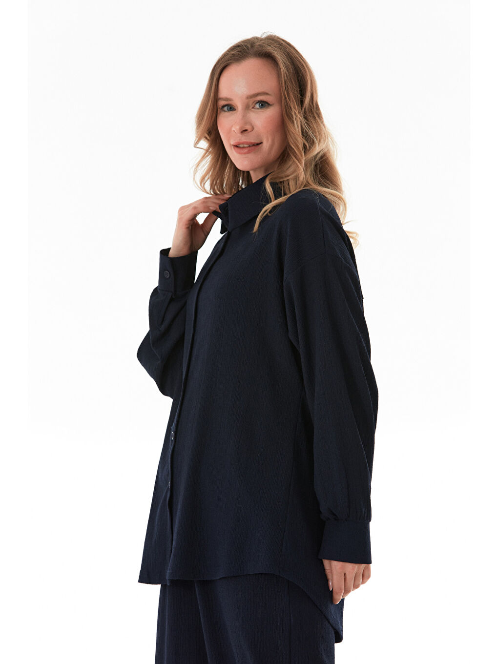 Lacivert Fullamodest Gömlek Yaka Bürümcük Kumaş 2 Li Takım-4