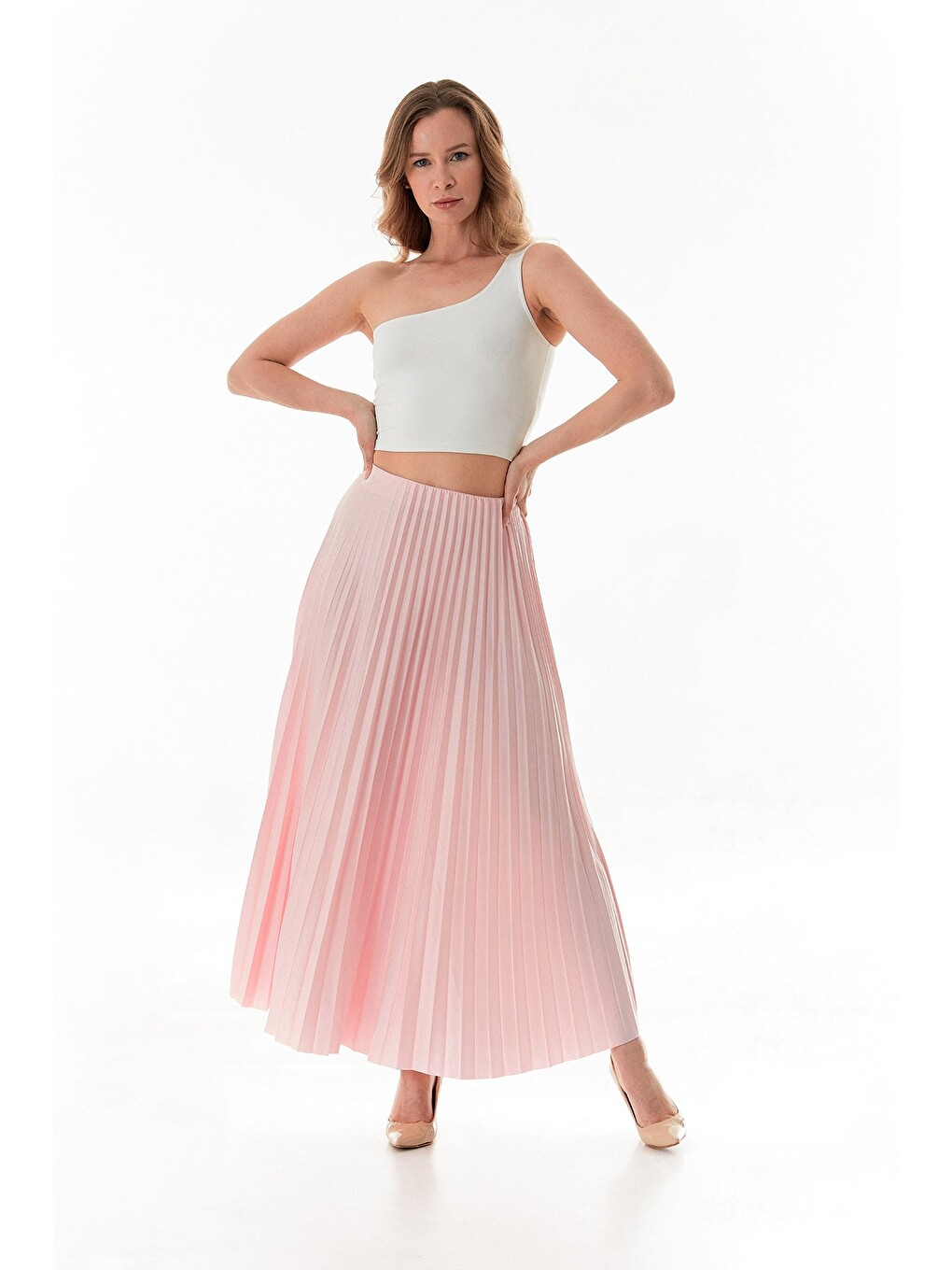 Pembe Piliseli Beli Lastikli Etek
