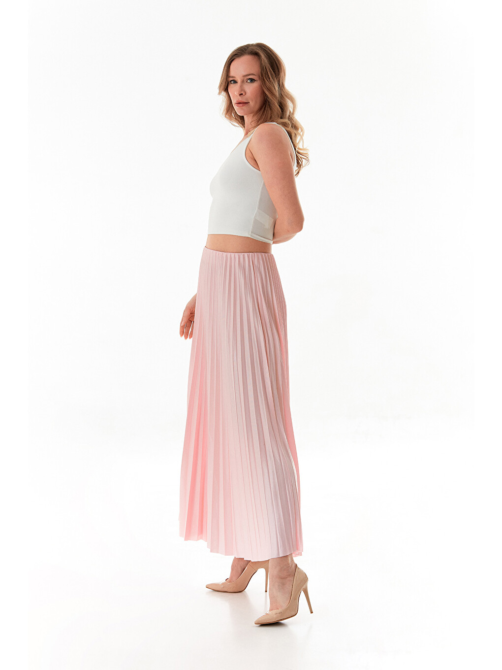 Pembe Piliseli Beli Lastikli Etek-2