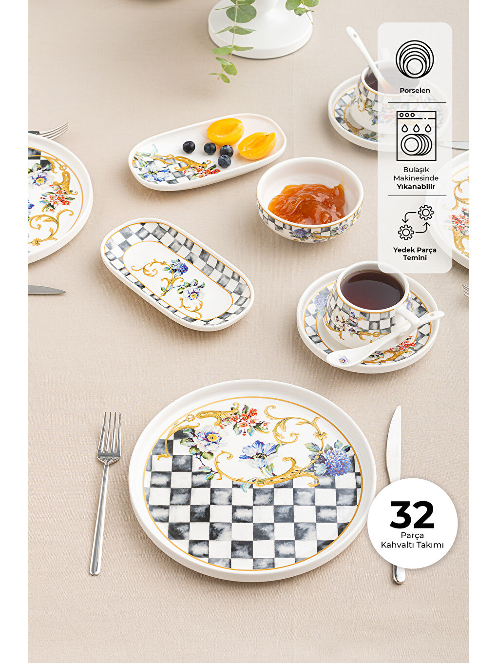 Beyaz Victoria Porselen 32 Parça 6 Kişilik Kahvaltı/Servis Takımı-2