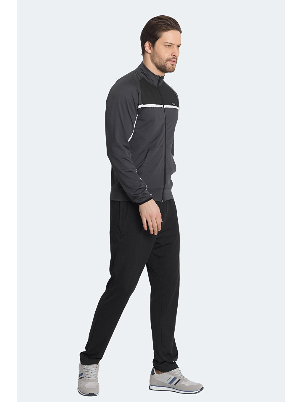 REFORM Erkek Fermuarlı Dik Yaka Cepli Koyu Gri Eşofman Takımı-2