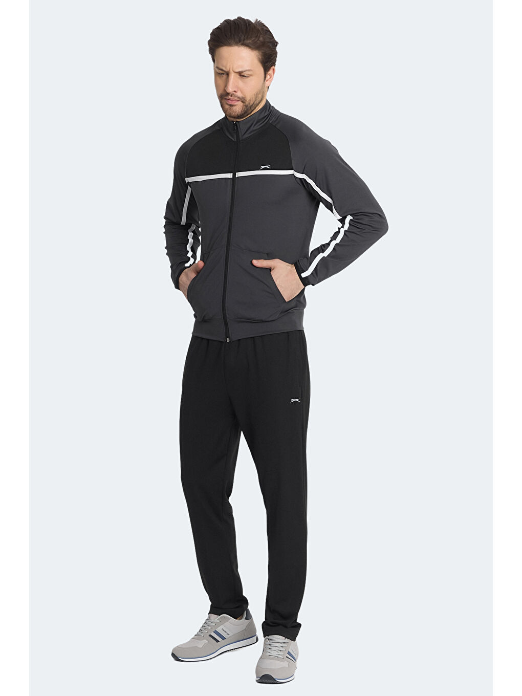 REFORM Erkek Fermuarlı Dik Yaka Cepli Koyu Gri Eşofman Takımı-5