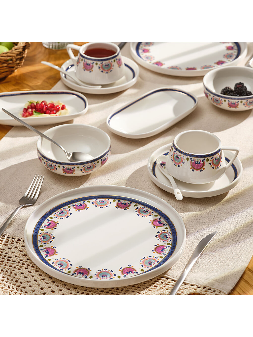 Beyaz Ethnic Pink Porselen 32 Parça 6 Kişilik Kahvaltı/Servis Takımı-6