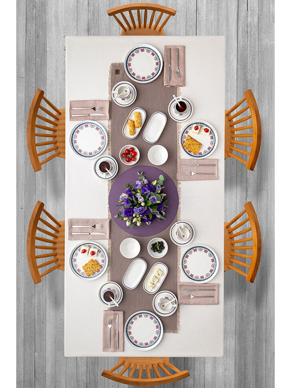 Beyaz Ethnic Pink Porselen 32 Parça 6 Kişilik Kahvaltı/Servis Takımı-4