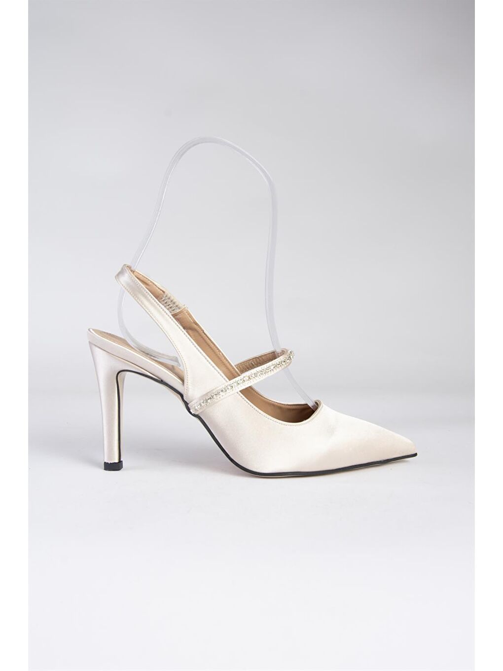 Bej Ten Saten Kumaş Taşlı Topuklu Ayakkabı M404707404-4