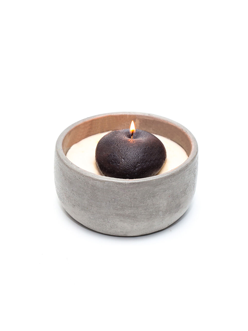 Ekru Seramik Çanak içi Gri Doğal Taş Dekorlu Black Vanilya Kokulu Vegan Mum
