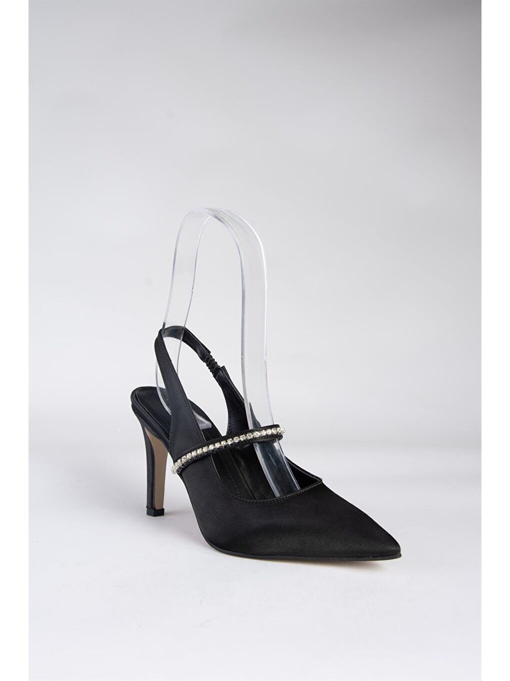 Siyah Saten Kumaş Taşlı Topuklu Ayakkabı M404707404-4