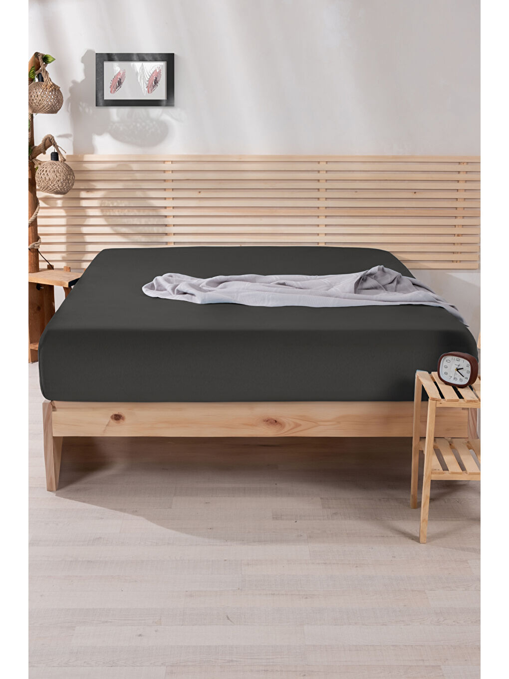 Nordqueen Gri Ranforce %100 Pamuk 160x 200 Çift Kişilik Lastikli Çarşaf Füme