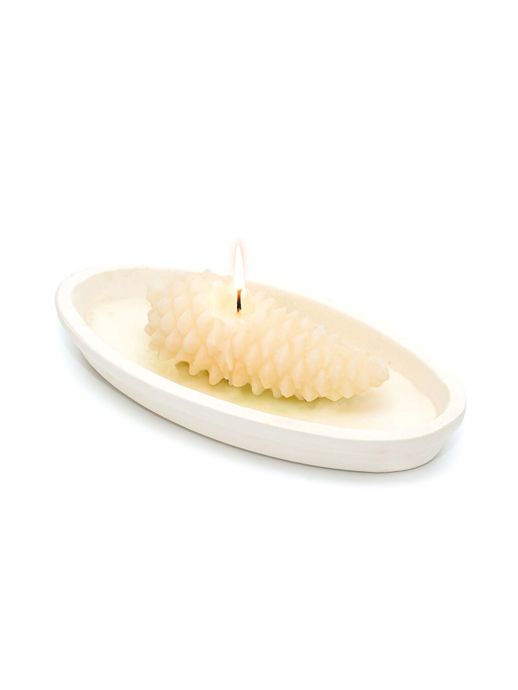 Dekoratif Ekru Çanak İçi Spice Orange Kokulu Simli Kozalak Mum