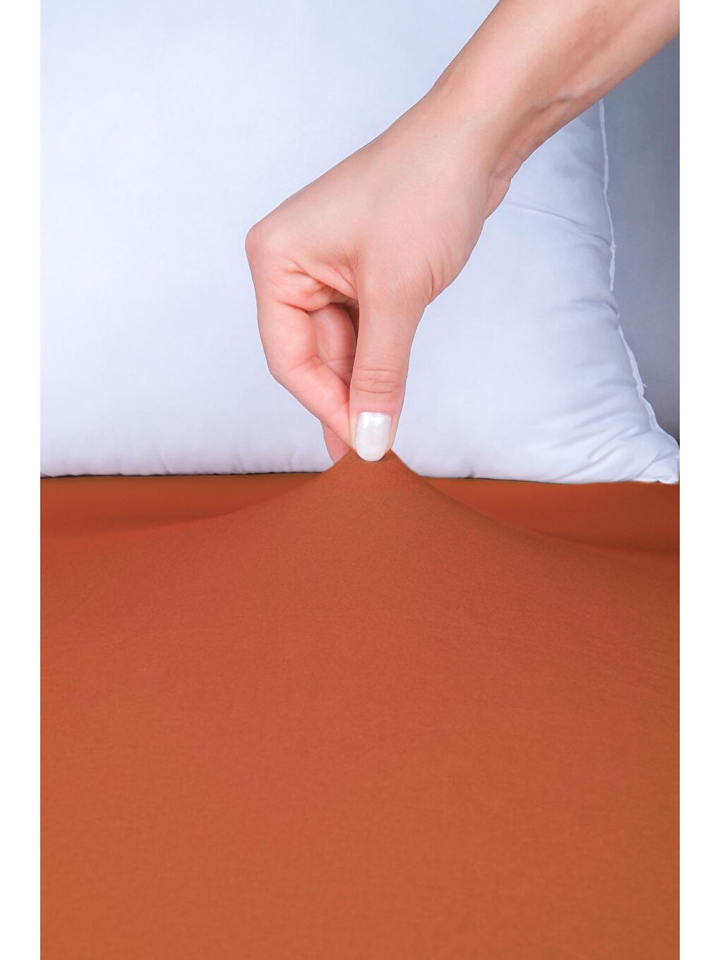 Kahverengi Ranforce %100 Pamuk 160x 200 Çift Kişilik Lastikli Çarşaf Kiremit-2