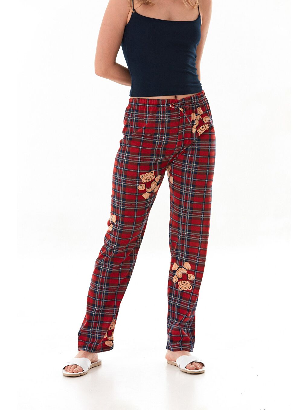 Kırmızı Ayıcık Baskılı Ekose Pijama Altı-2