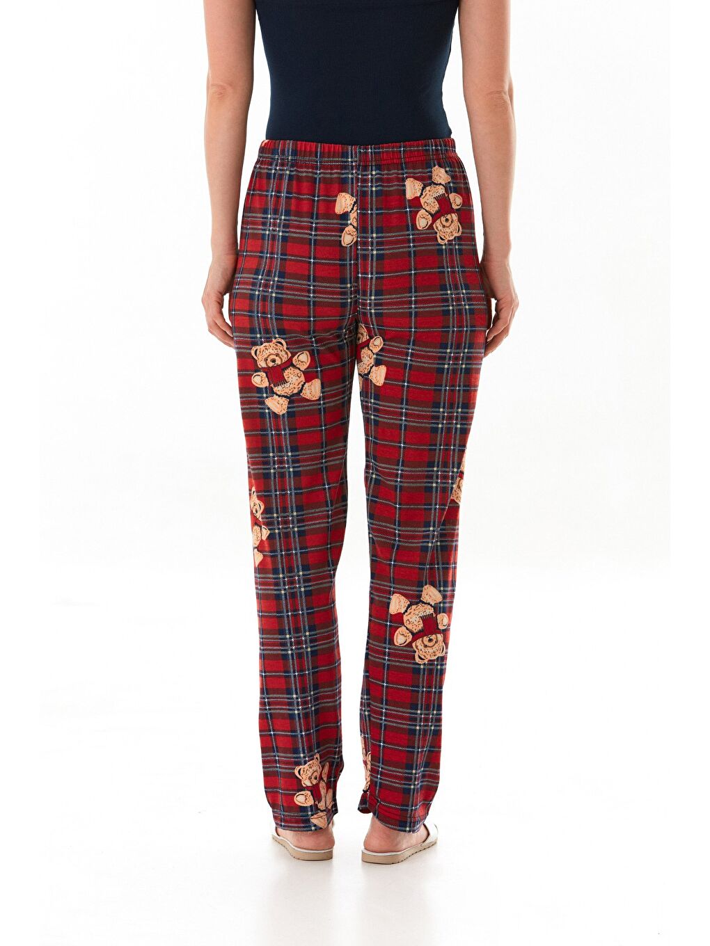 Kırmızı Ayıcık Baskılı Ekose Pijama Altı-3