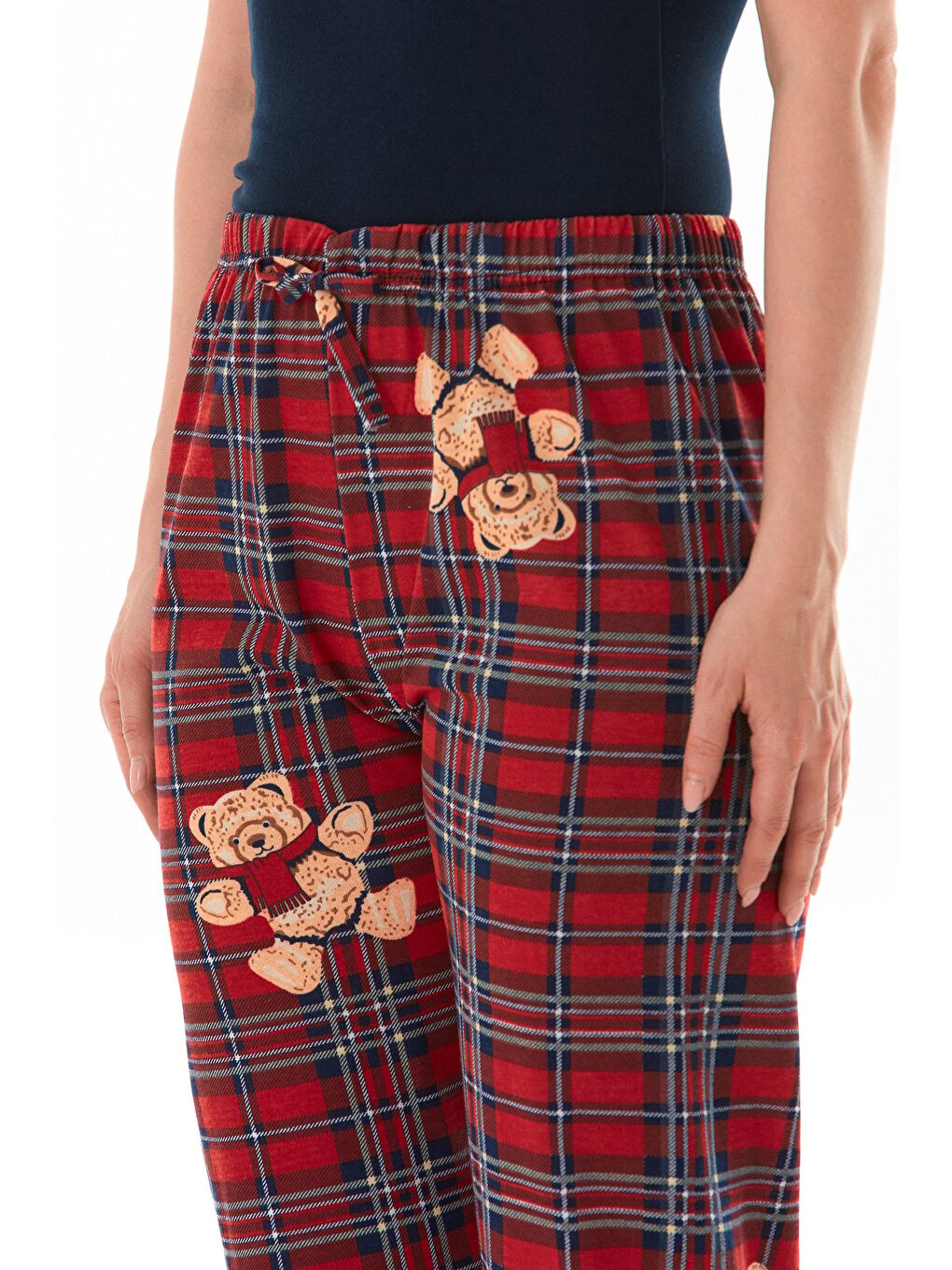 Kırmızı Ayıcık Baskılı Ekose Pijama Altı-4