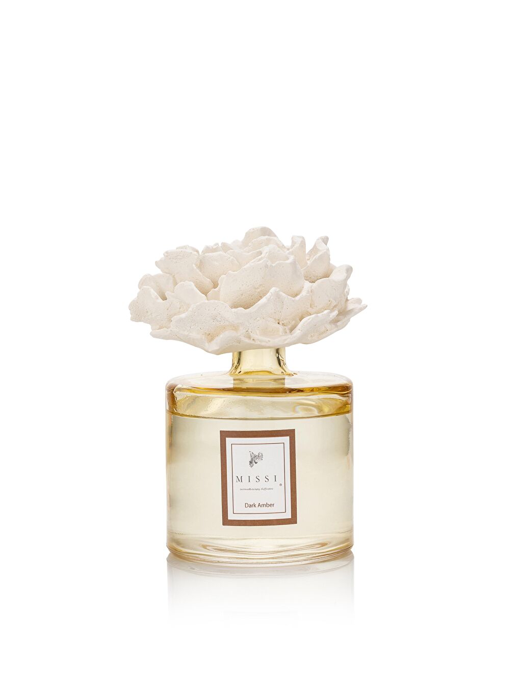 Bej 500 ml Amber Şişe Gül Seramik Dark Amber Taşlı Oda Kokusu