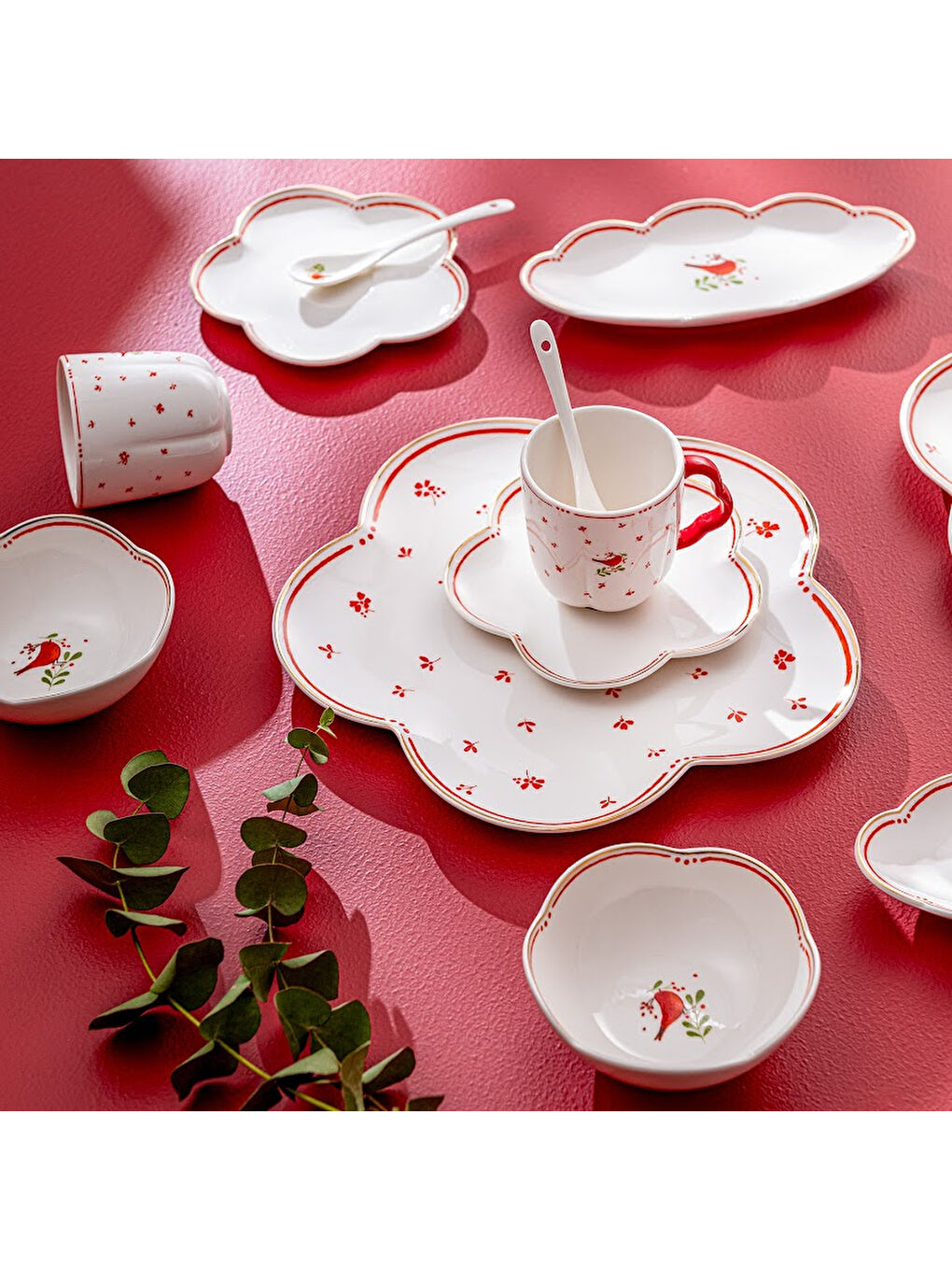 Beyaz Myna Porselen 32 Parça 6 Kişilik Kahvaltı Takımı-7