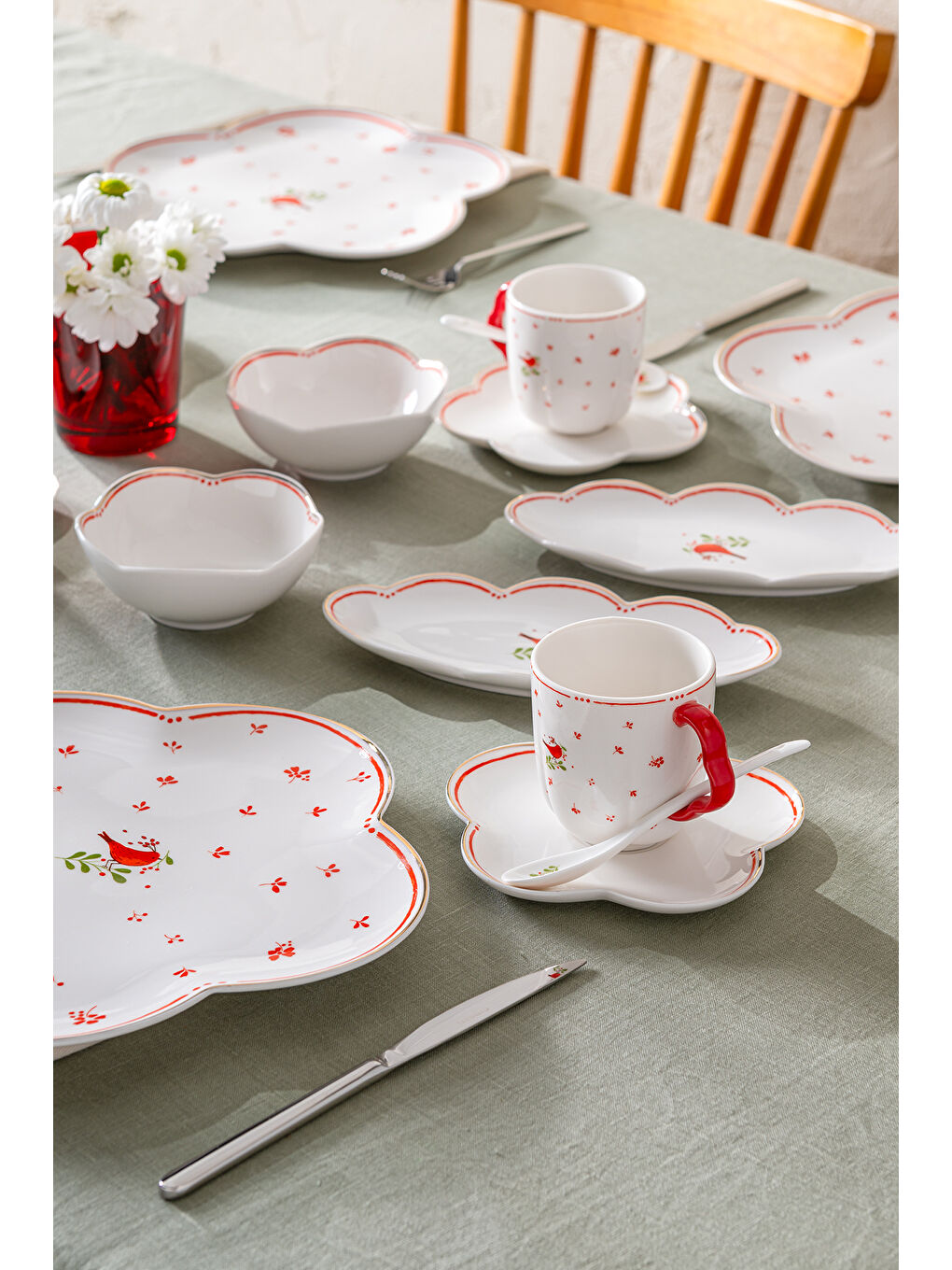 Beyaz Myna Porselen 32 Parça 6 Kişilik Kahvaltı Takımı-5