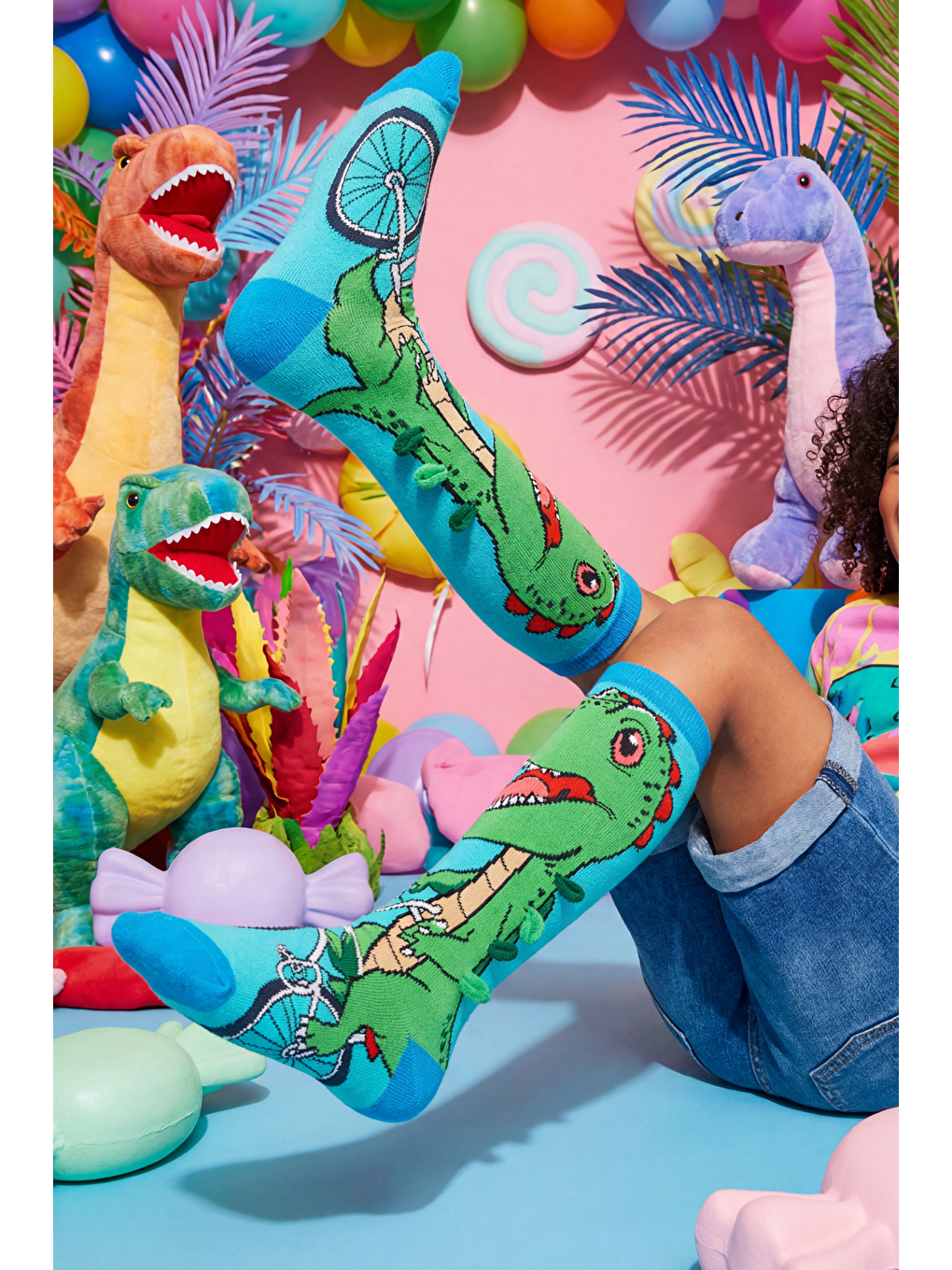 Karışık Çocuk Dinozorlu Dizaltı Çorap