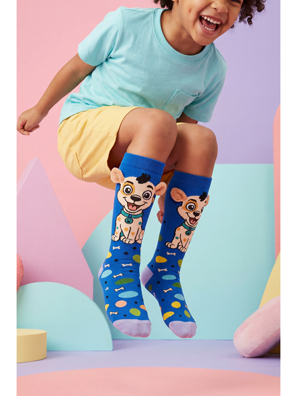 Karışık Çocuk Köpekli Kulak Aksesuarlı Dizüstü Çorap