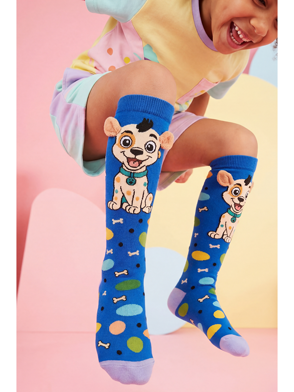 Karışık Çocuk Köpekli Kulak Aksesuarlı Dizüstü Çorap-1