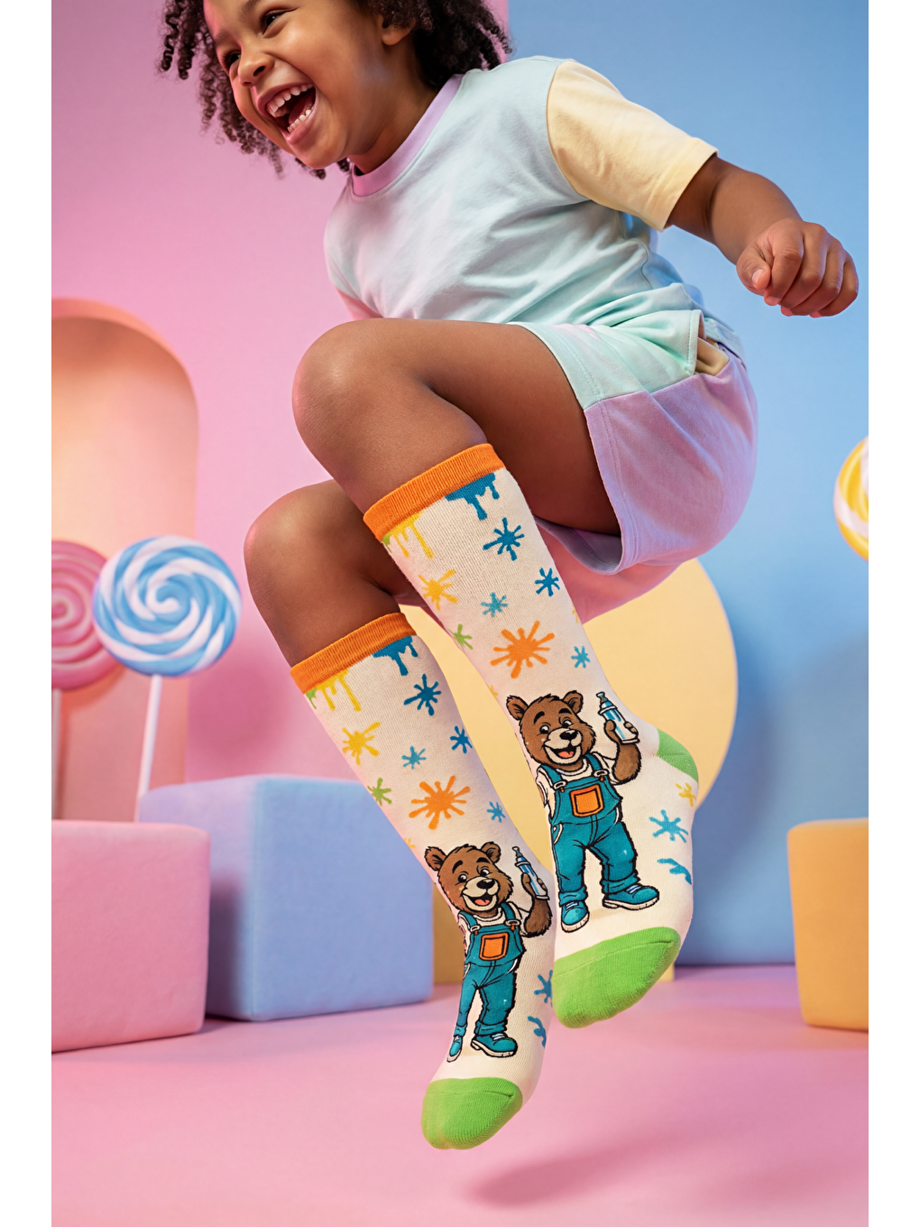 Karışık Çocuk Ayıcıklı Dizaltı Çorap-3