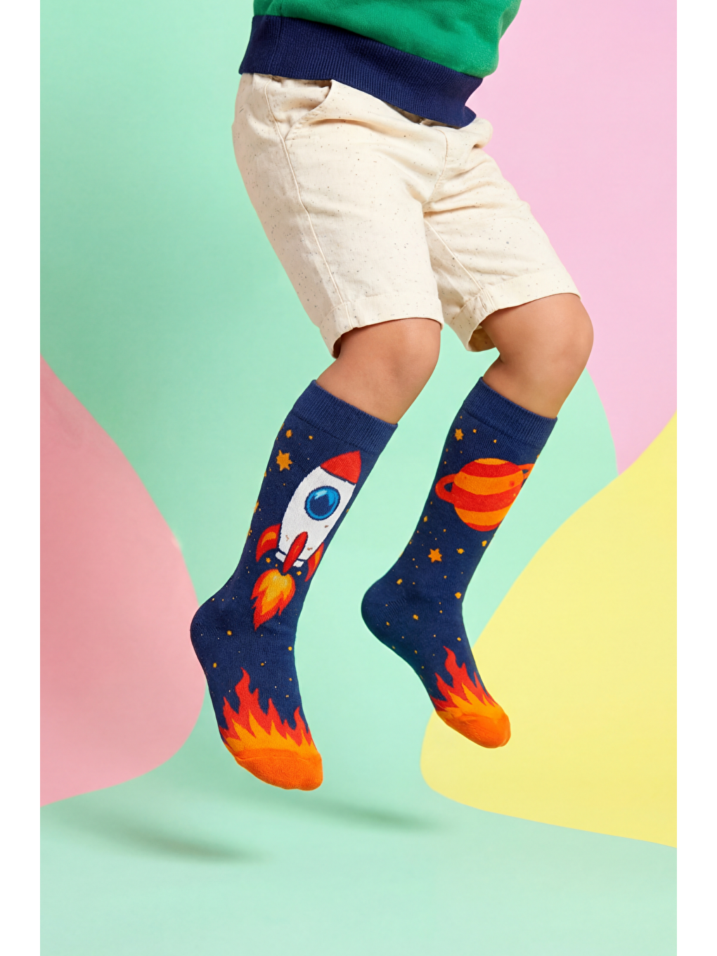 Karışık Çocuk Uzay Desenli Dizüstü Çorap-1
