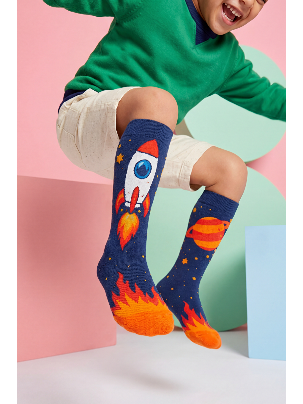 Karışık Çocuk Uzay Desenli Dizüstü Çorap-2