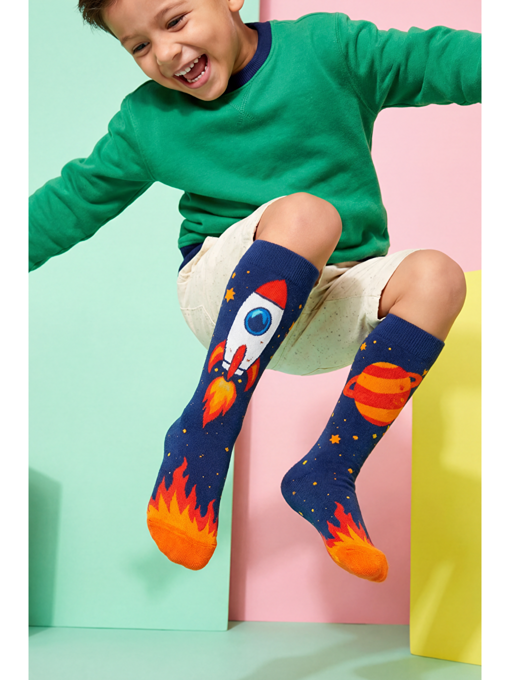 Karışık Çocuk Uzay Desenli Dizüstü Çorap-3