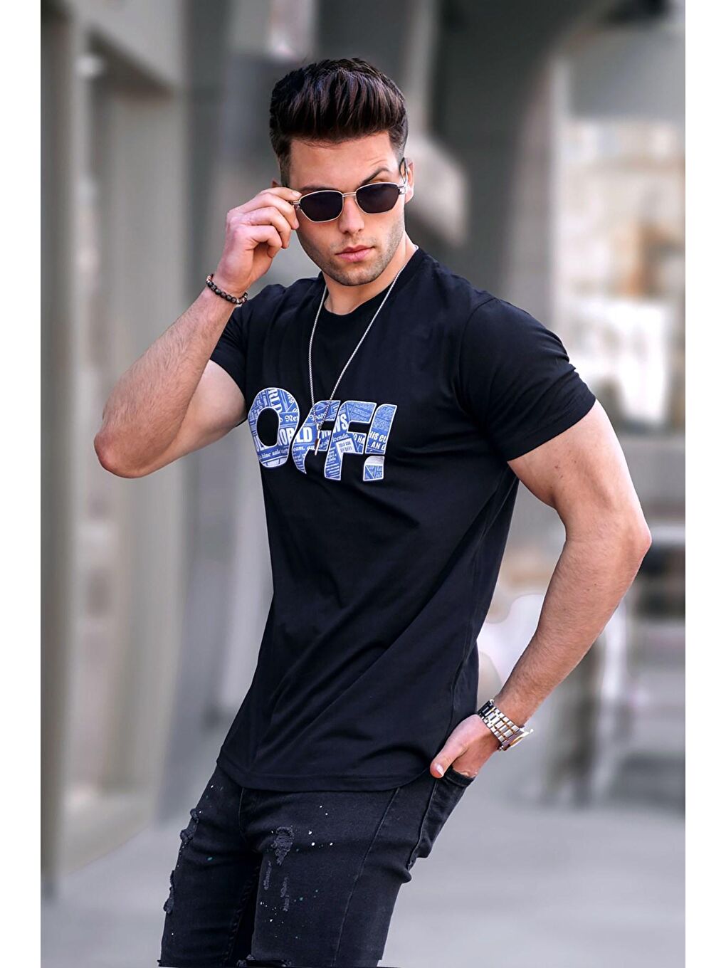 Baskılı Siyah Erkek Tişört 5254