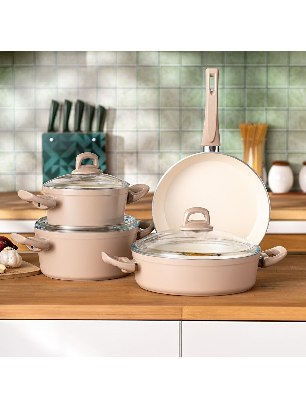 Pembe Crystal 7 Parça Tencere Seti Rosegold-6