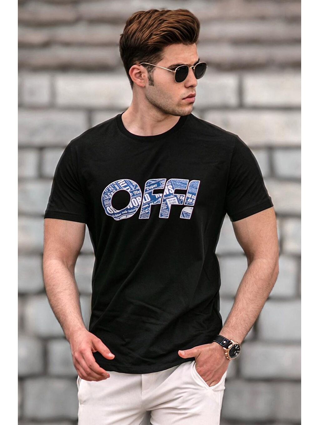 Baskılı Siyah Erkek Tişört 5254-1