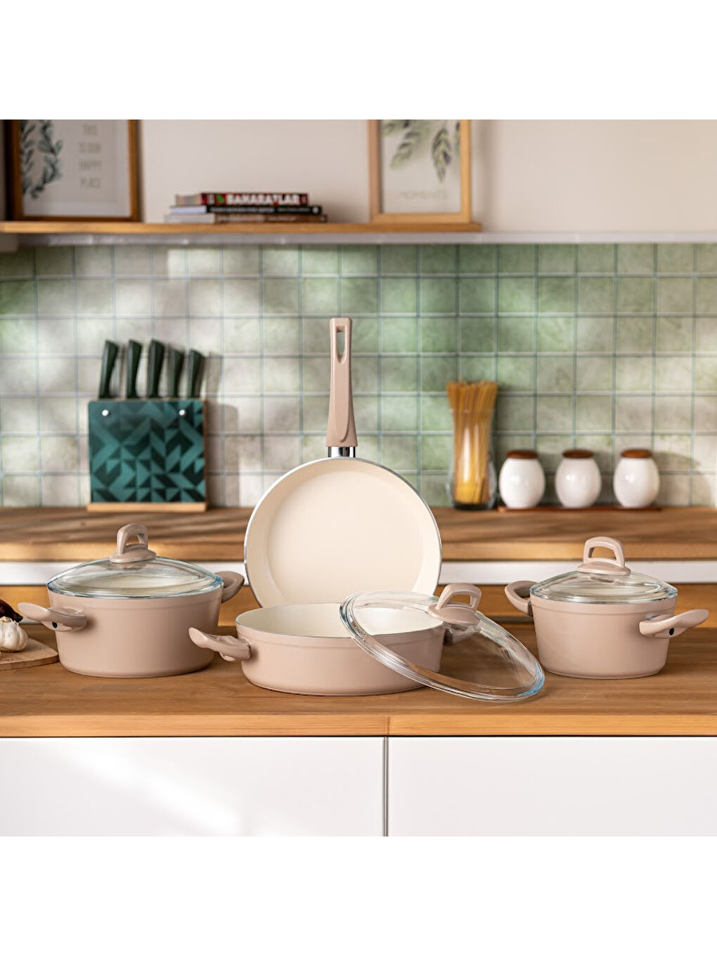 Pembe Crystal 7 Parça Tencere Seti Rosegold-7