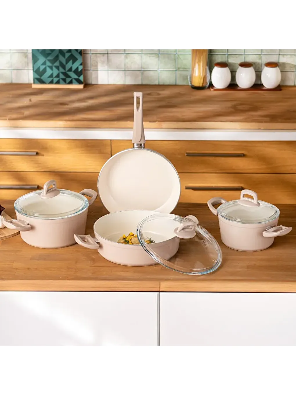 Pembe Crystal 7 Parça Tencere Seti Rosegold-8