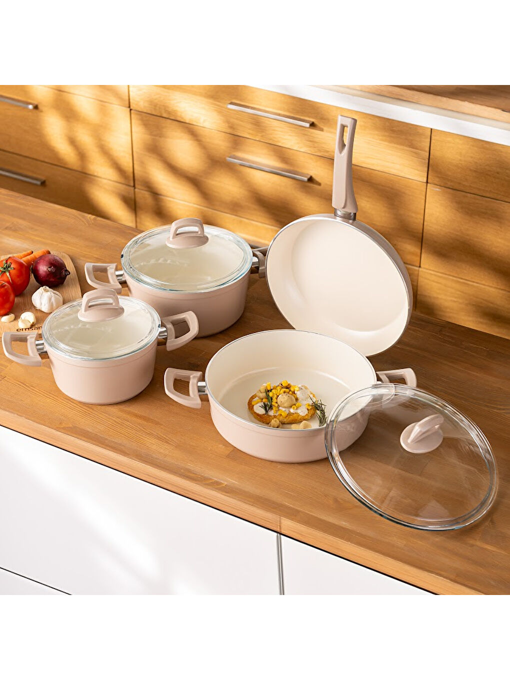 Pembe Crystal 7 Parça Tencere Seti Rosegold-9