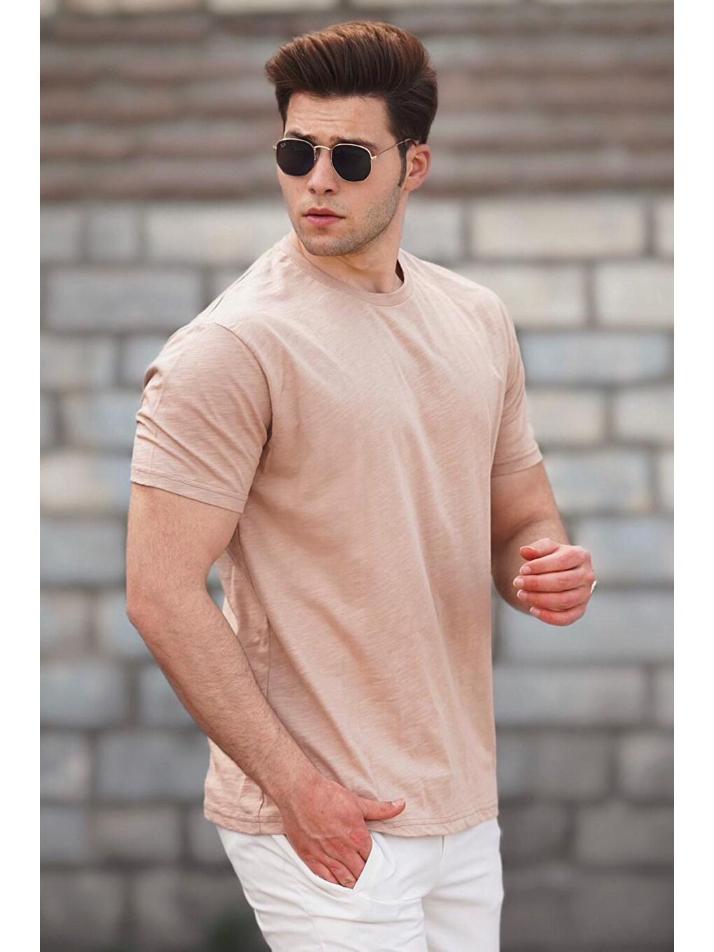 Erkek Bej Basic Tişört 5268