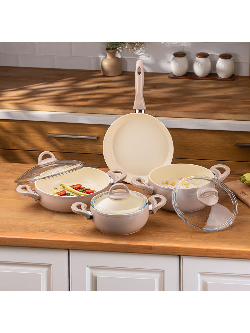 Pembe Crystal 7 Parça Güveç Seti Rose-6